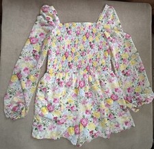 Janie and Jack Smocked Romper The Emma Long Sleeve Floral Girls Size 16
