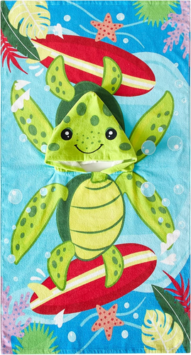 Turtle Hooded Beach and Bath Towel Poncho for Kids, Green Large - Picture 2 of 7