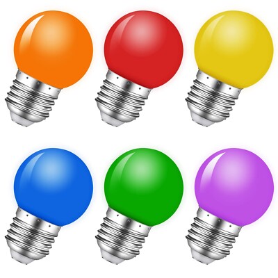 Colored Light Bulbs,1W LED G45 E26/E27 Light Bulb,Red Green Blue Orange Yello...