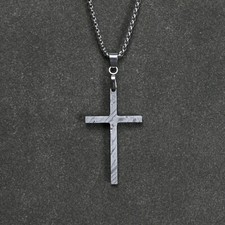 Natural Muonionalusta meteorite carved cross pendant necklace
