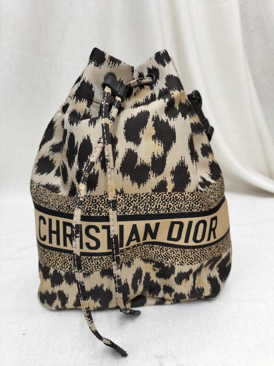 Christian Dior Logo Travel Pouch Leopard Print Beige Brown Christian Dior Logo Travel Pouch Leopard Print Beige Brown