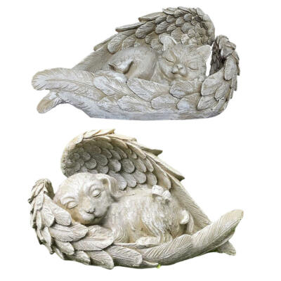 12 cm Hund/Katze Engel Statue Gedenkstein Garten Oudoor Figur Deko