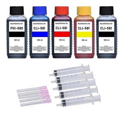 ✅ Nachfüllset für Canon PGI-580, CLI-581 c, m, y, bk - 5 x 100 ml Nachfülltinte