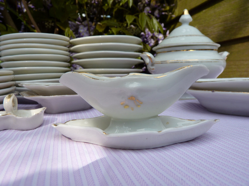 Antique Miniature Dinner Set Service Childs Gilt Trim Porcelain 33 pieces - Picture 8 of 24
