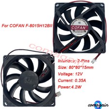 1 x Cooling Fan For COFAN F-8015H12BII 12V 0.35A 2-Pins 80 80 15mm 35.2CFM