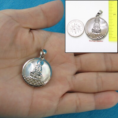Solid Sterling Silver 925 Kuan Yin Mother of Pearl Pendant