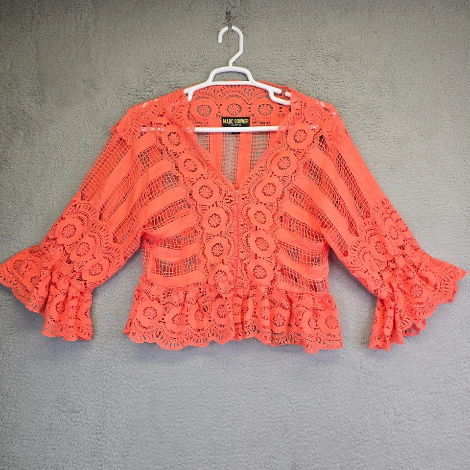 Chaqueta Marc Bouwer Top de Encaje para Mujer L Naranja Cottagecore Boho Chic Peplum Cremallera Foto 3 de 4