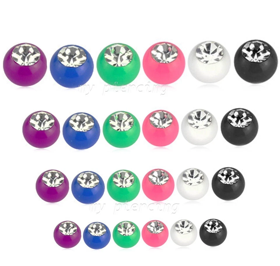 5pcs. Solid Color Acrylic Gem Ball for Labret Horseshoe Barbell Top Part 16G 14G - Image 2 of 3