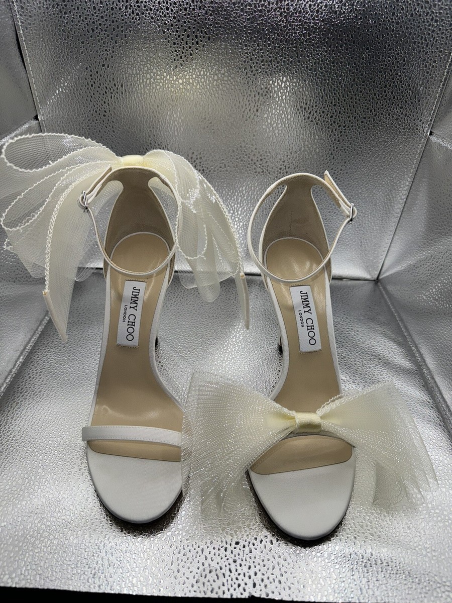 Jimmy Choo Ivory Satin Leather Aveline 100 High Heel Sandals