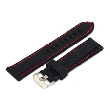 Hard Wearing Two-piece 20mm Rubber Watch Strap Red Stitching On Steel Buckle