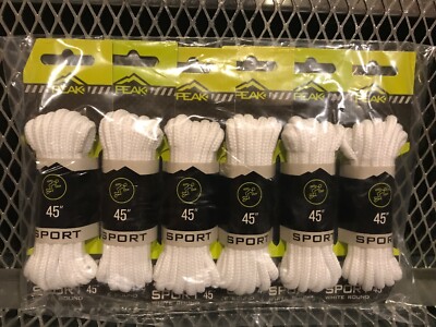 LOT of 6 PEAK SPORT 45'' White Round Athletic Shoe Sneakers Shoelaces 1/8'' Width
