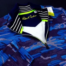 Robert Graham Geometric Camouflage Qtr Zip Pullover Sweater Blue Gray L-XL $148