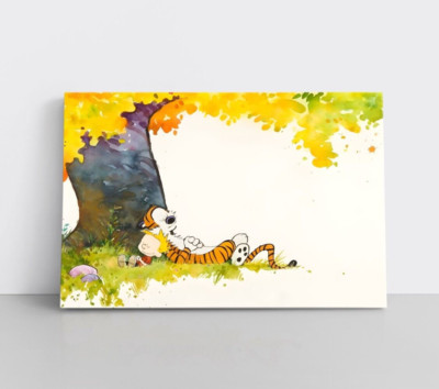 Calvin And Hobbes Canvas Wall Art Print - Kids Cartoon Framed Wall Hanging