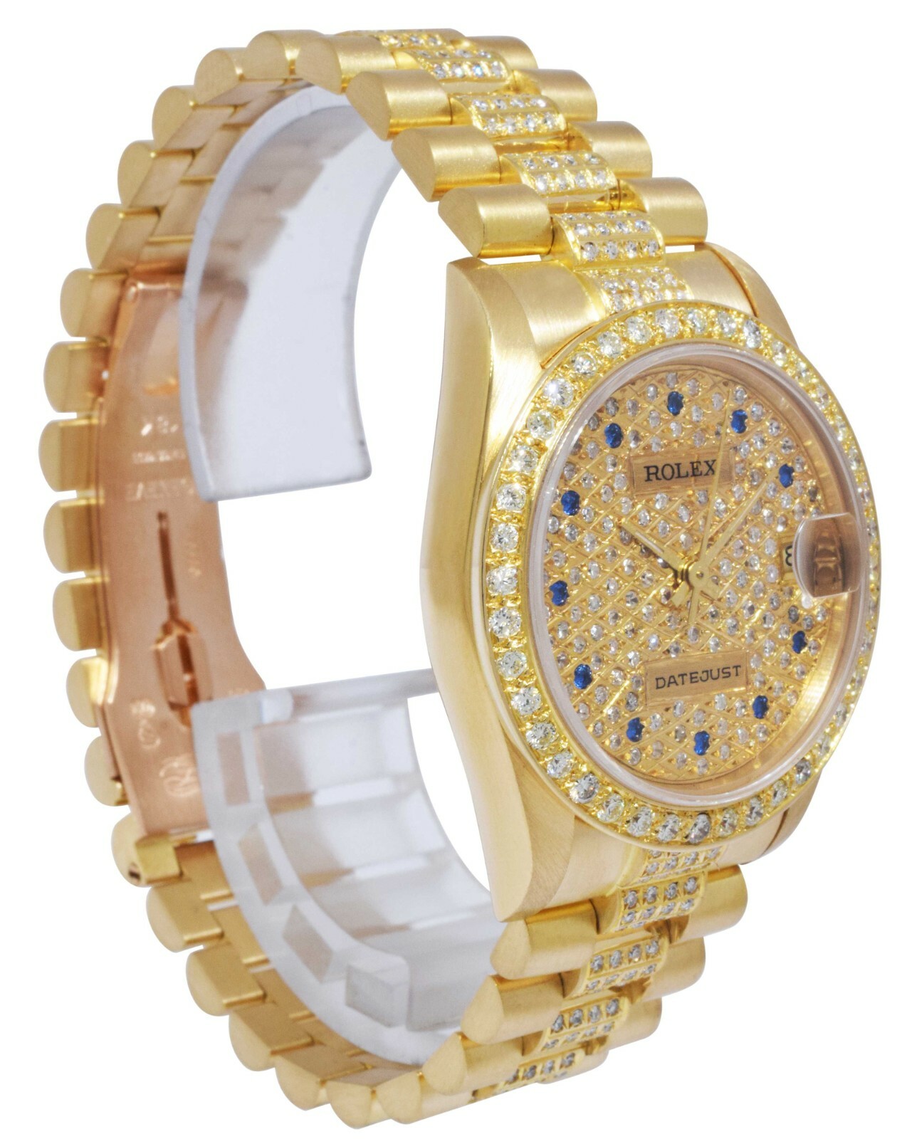 Rolex Datejust President 18k YG Pave Diamond & Sapphire Dial 31mm Watch 68278 image 6