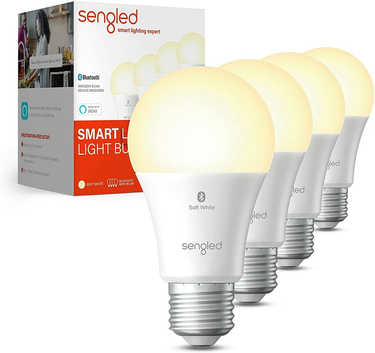 4-Pack Sengled Smart Bluetooth Mesh Dimmable LED Light Bulb Works with  Alexa 840696102998