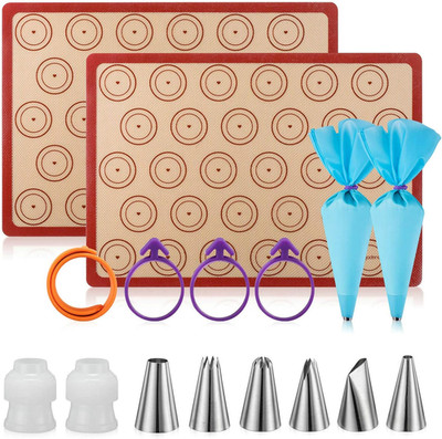 Angadona Macaron Silicone Baking Mats Kit (16Pcs Set) Macaroon Baking Mat Set of
