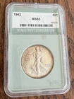 1942 P WALKING LIBERTY HALF DOLLAR - 90% SILVER - NTC MS 65 - NICE DETAIL