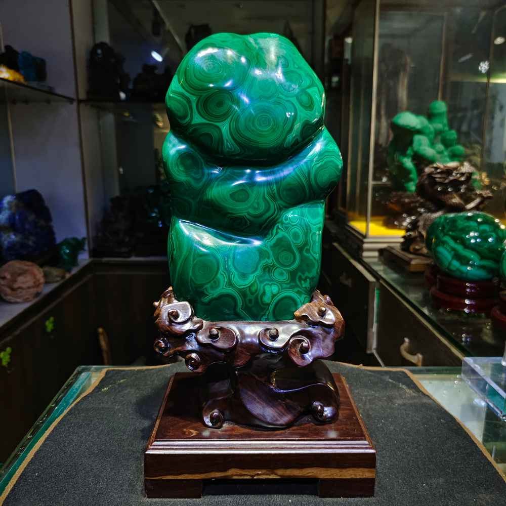12.2LB Rare TOP Natural Malachite Quartz Carved Crystal Mineral Reiki Decor+Base