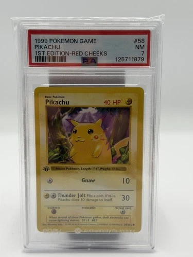 Pokémon TCG Pikachu Shadowless 1st Edition Red Cheeks PSA 7 058/102