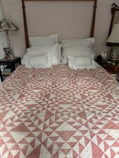 Newly washed, Antique 1880  s Handstitched Red/Pink  White Quilt 79"x 80  