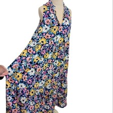 Ditsy Floral Dress Sleeveless Tiered Maxi Dress Boho Rayon Blue Pink Storia