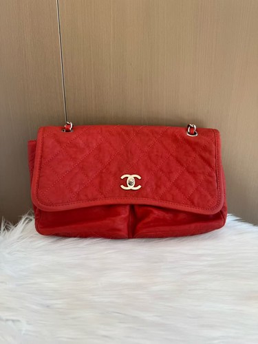 Chanel CC Flap Red Quilted Leather Gold Hardware Chain Shoulder Bag