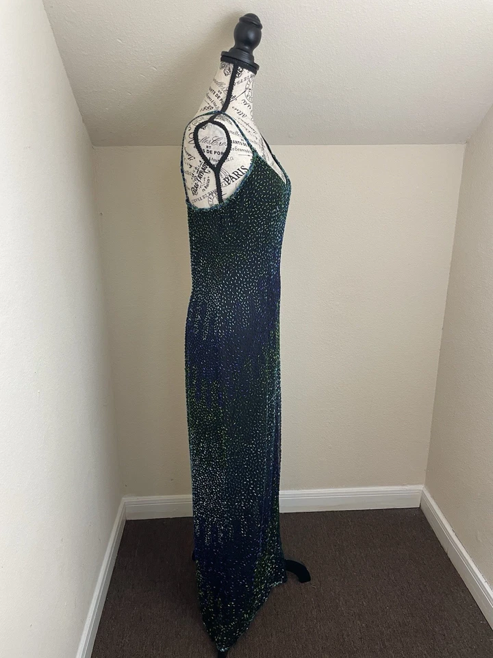 Laurence Kazar Beaded Silk Evening Gown Black Green Blue Ombré Formal prom Dress - Image 4 of 4