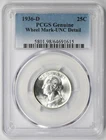 1936-D Washington Quarter Silver 25C Wheel Mark - UNC Detail PCGS Genuine
