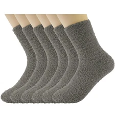 6 Pairs Grey Fuzzy Socks Men Winter Warm Cozy Fluffy Slipper Socks Soft Comfy...