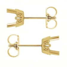 14K Yellow Gold Earring Settings Cushion Cut Antique Scroll Friction Back 1 Pair