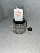 Vintage Collectible Androck Nut Meat Chopper Metal Grinder Peach Clear Glass USA