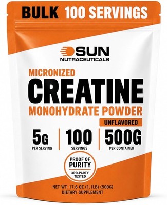 Micronized Creatine Monohydrate Powder 500g 1.1 lbs, 100 Servings  Bulk Creatine