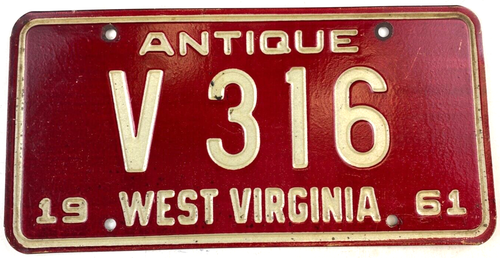 West Virginia 1961 Antique Vehicle License Plate Vintage Garage