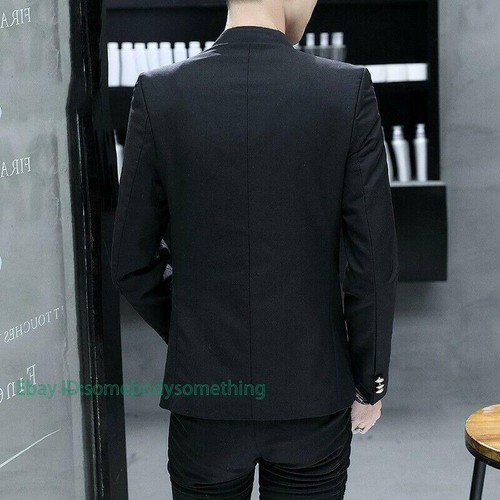 Herren Slim Fit Blazer Jacken Einreiher Mäntel Freizeit Elegant Stehkragen - Bild 5 von 9