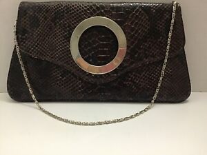 CMG Clutch Hand Bag With Chain Strap Silver And Faux Alligator | eBay
