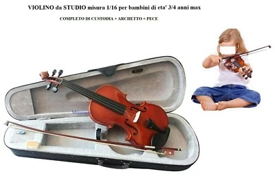 OCTON VIOLINO MISURA 1/16 BAMBINO 3-4 anni DA STUDIO KIT CON CUSTODIA ARCHETTO E PECE