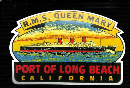 1950s VINTAGE CAR WINDOW TRAVEL STICKER RMS QUEEN MARY PORT OF LONG BEACH CALIF