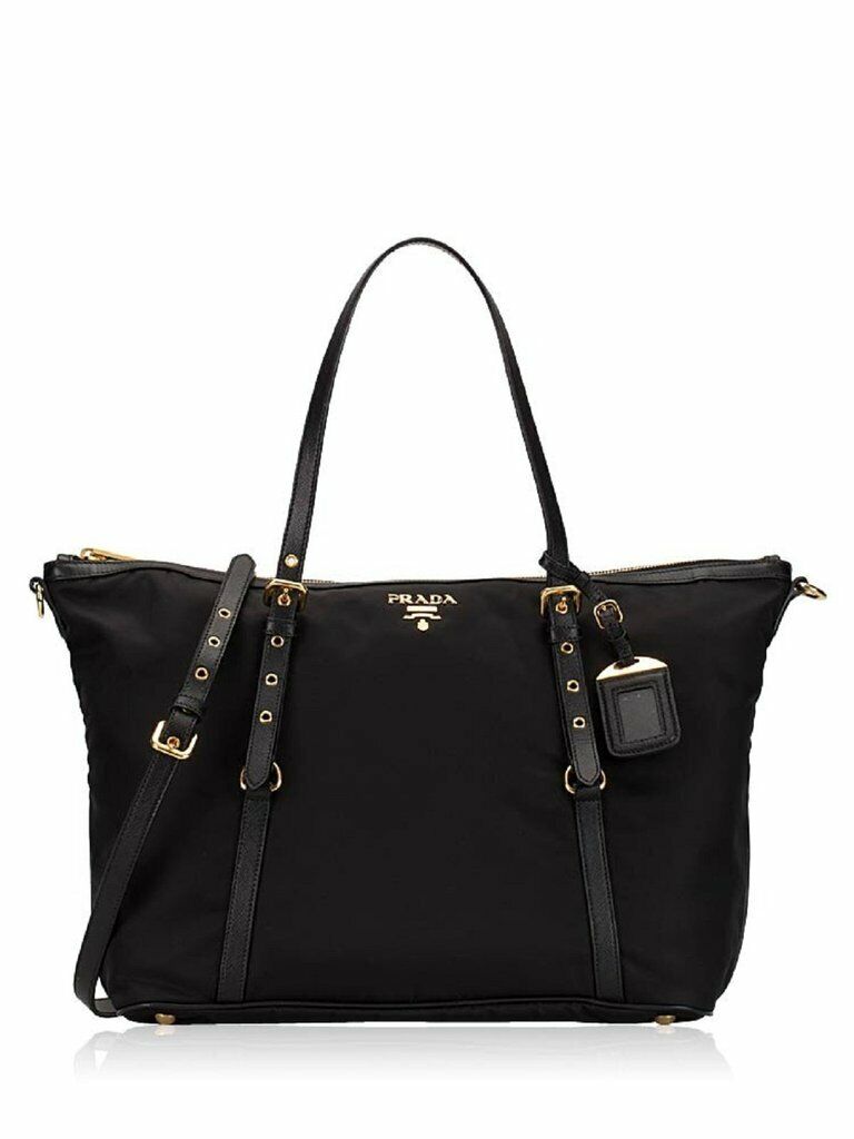 Prada Tessuto Nylon Saffiano Leather Black Top Zip Tote Bag Prada Tessuto Nylon Saffiano Leather Black Top Zip Tote Bag