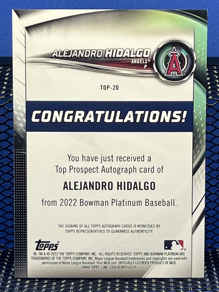 2022 Bowman Platinum ALEJANDRO HIDALGO Los Angeles Angels Top Prospect Auto - Image 2 of 2