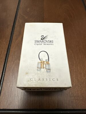 Swarovski Crystal Memories Binoculars Clear/Gold Figurine Box NOS