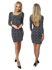 Womens Long Sleeve Party Midi Dress Low back Dress Sparkly Long Sleeve Bodycon