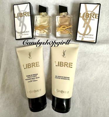 4PC YSL Libre Flowers Flames Eau De Parfum 7.5ml/Shower Gel & Body Balm 50ml