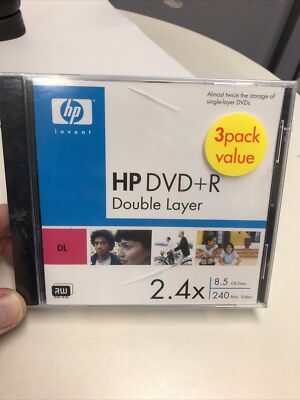 HP 3 Pack DVD+R Double Layer Disk 2.4x 8.5 GB 240 Min Video NEW SEALED
