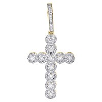 10K Gelbgold Rund Schliff Diamant Unisex Halo Kreuz ReligiöS AnhäNger 0.75 Karat