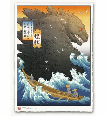 Godzilla Kaiju Kanagawa Wave Japanese Edo Style Giclee Poster