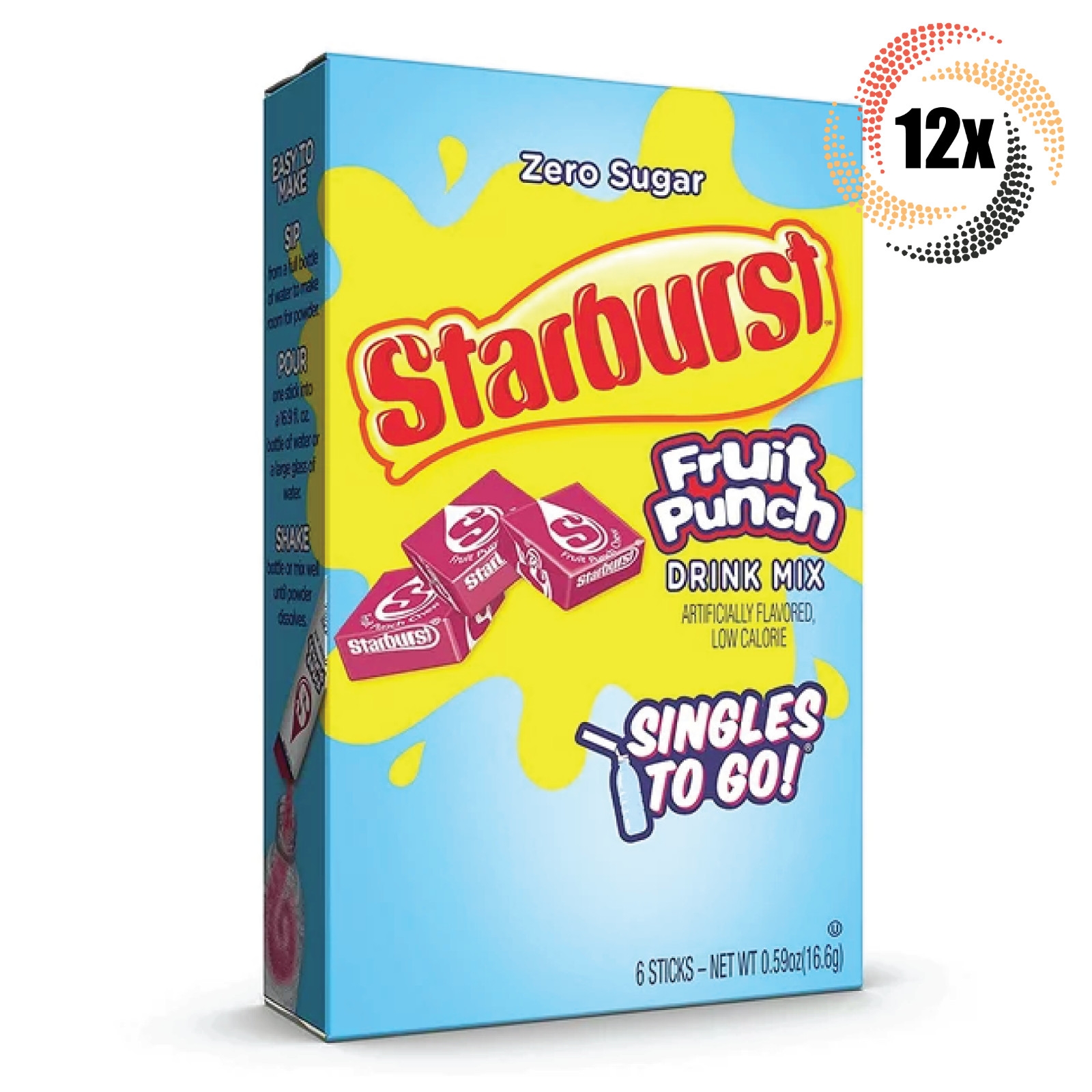 12 упаковок Starburst Singles To Go с фруктовым пуншем, по 6 упаковок в каждой по 59 унций.