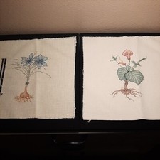 2 Cross Stitch Flora Flower Stem Roots Completed Finished Pieces Fine Detail