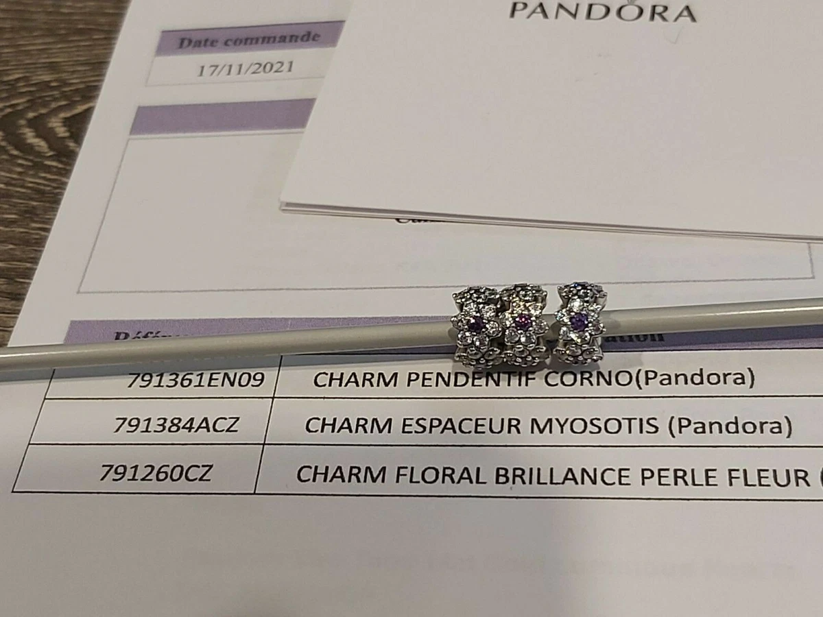 Auth Pandora Retired Forget Me Not Flower Spacer w Purple Zirconia 791834ACZ
