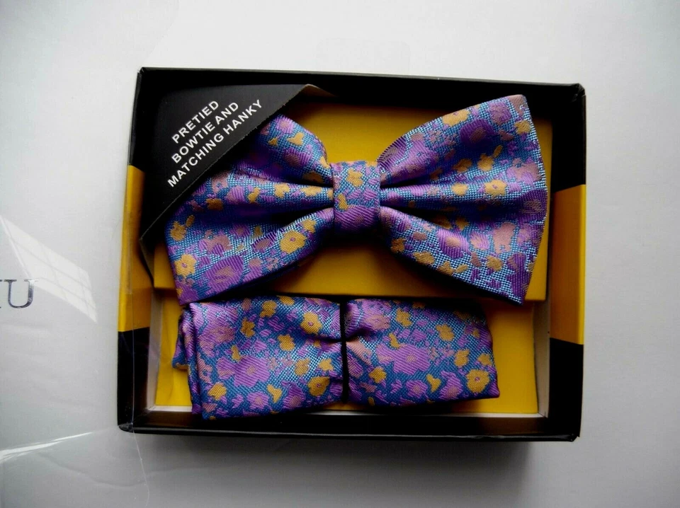 Галстук-бабочка мужской предварительно завязанный набор фиолетовый цветочный галстук-бабочка карман квадратный - Изображение 3 из 4