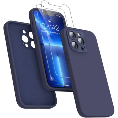 Enskko 4 in 1 Hülle für iPhone 13 Pro Silikon Case, Blau/Grün & Displayschutz